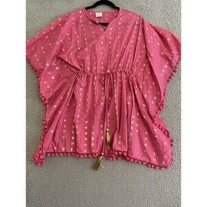 Masalababy Womens s (4-6) Metallic Berry Coverup Pink Hearts Tassel Swim Cover